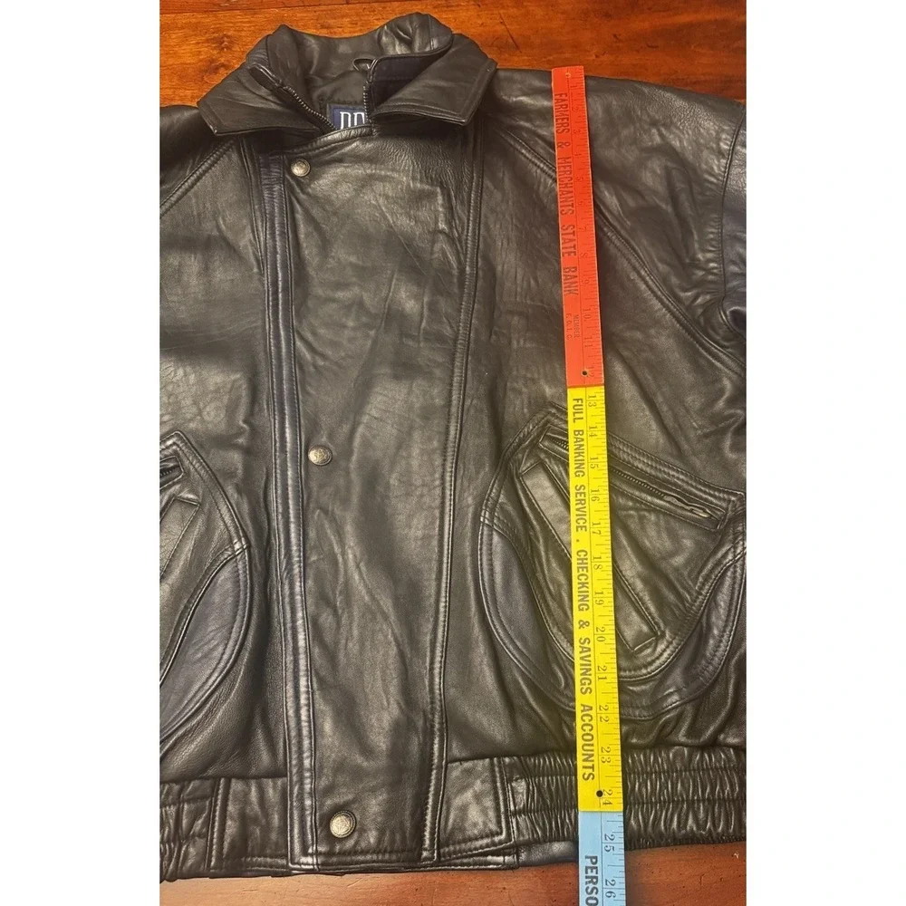 Beyond Leather Classic Bomber Motorcycle Black w/Blue Trim‎ Leather Jacket Large